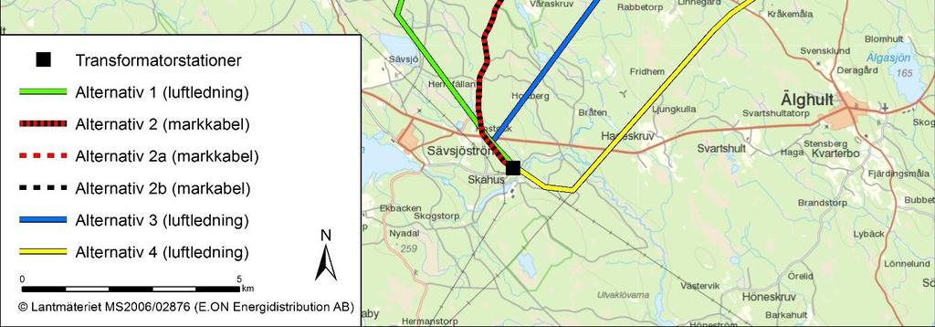 Alternativ 1 och 4 har tagits fram och anpassats efter befintliga luftledningar för att samlokalisera infrastrukturen i området och minimera påverkan på naturmiljön och landskapsbilden.