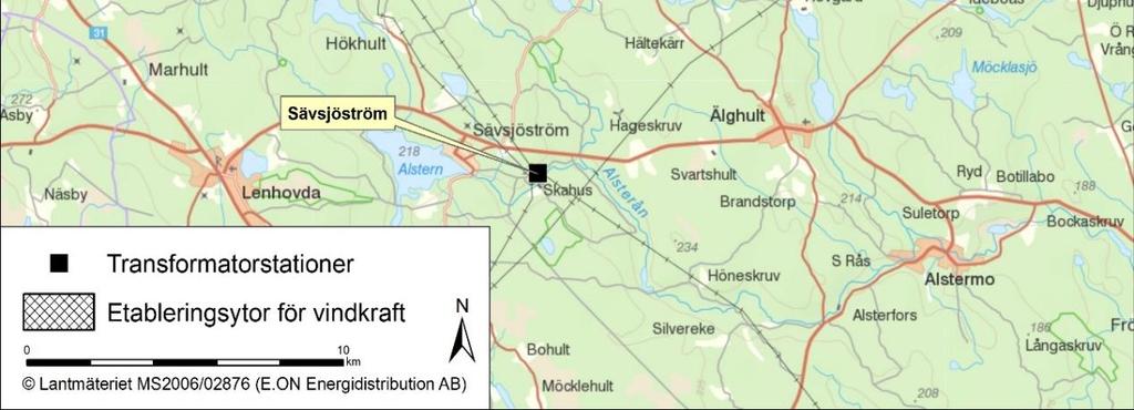 Figur 2. Karta med befintlig station i Sävsjöström samt lokalisering av planerad ny station i Berg. Tillstånd För att få bygga och använda en 130 kv kraftledning krävs tillstånd, s.k. nätkoncession för linje.