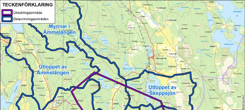 Avvattningen till Skeppsjön sker bland annat via Bredsjön och Emmaån/ Örmobäcken samt via Stegehällsdammen. Figur 4: Delavrinningsområden.