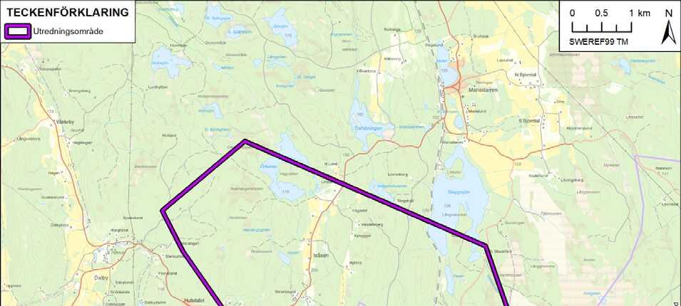 Figur 1: Utredningsområdet. 3.3 Brytning Malmbrytningen planeras i första hand att ske på samma sätt vid Flaxen som vid redan tillståndsgiven verksamhet, d.v.s. genom skivpall- och panelbrytning under jord.