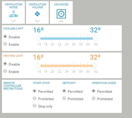 d Dikin rekommenderr tt i de flest instlltioner nge mximl Cooling limit (Gräns för kylning) och Heting limit (Uppvärmningsgräns) till 23 C.