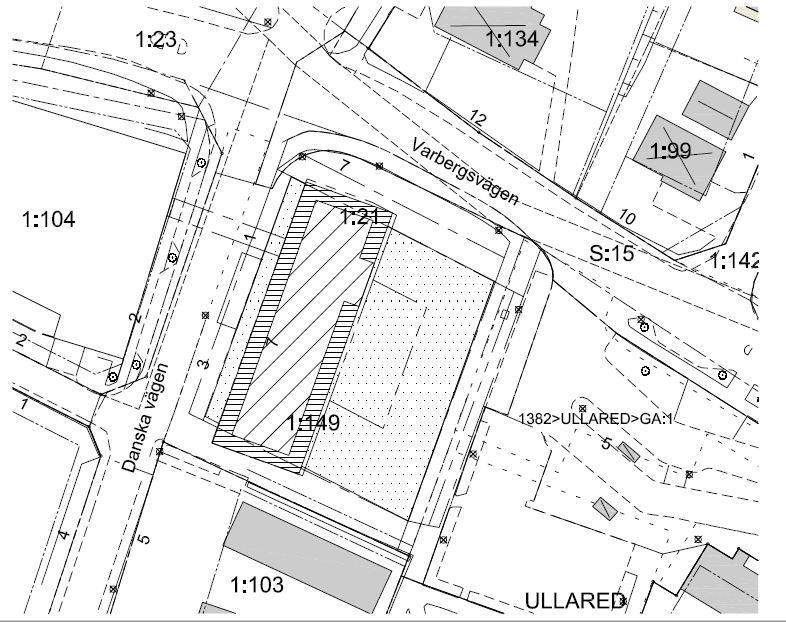 Figur 2: Skiss över planerad byggnad på Ullared 1:21 och 1:149.