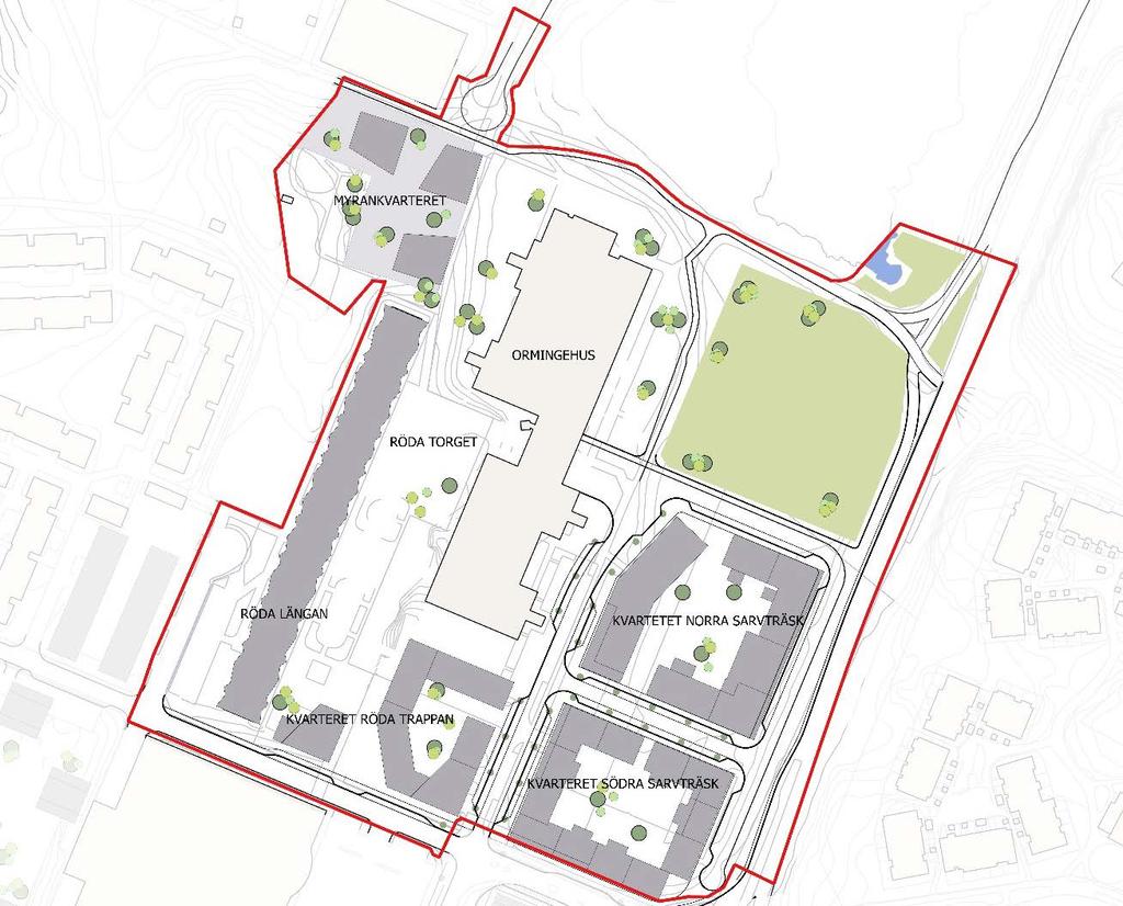 3 (10) högre byggnadsdel i 16 våningar som markerar de mötande huvudstråken Edövägen och Kanholmsvägen och skapar ett nytt landmärke i området.