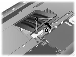 b. Ta bort minnesmodulfackets lock (2). 6.