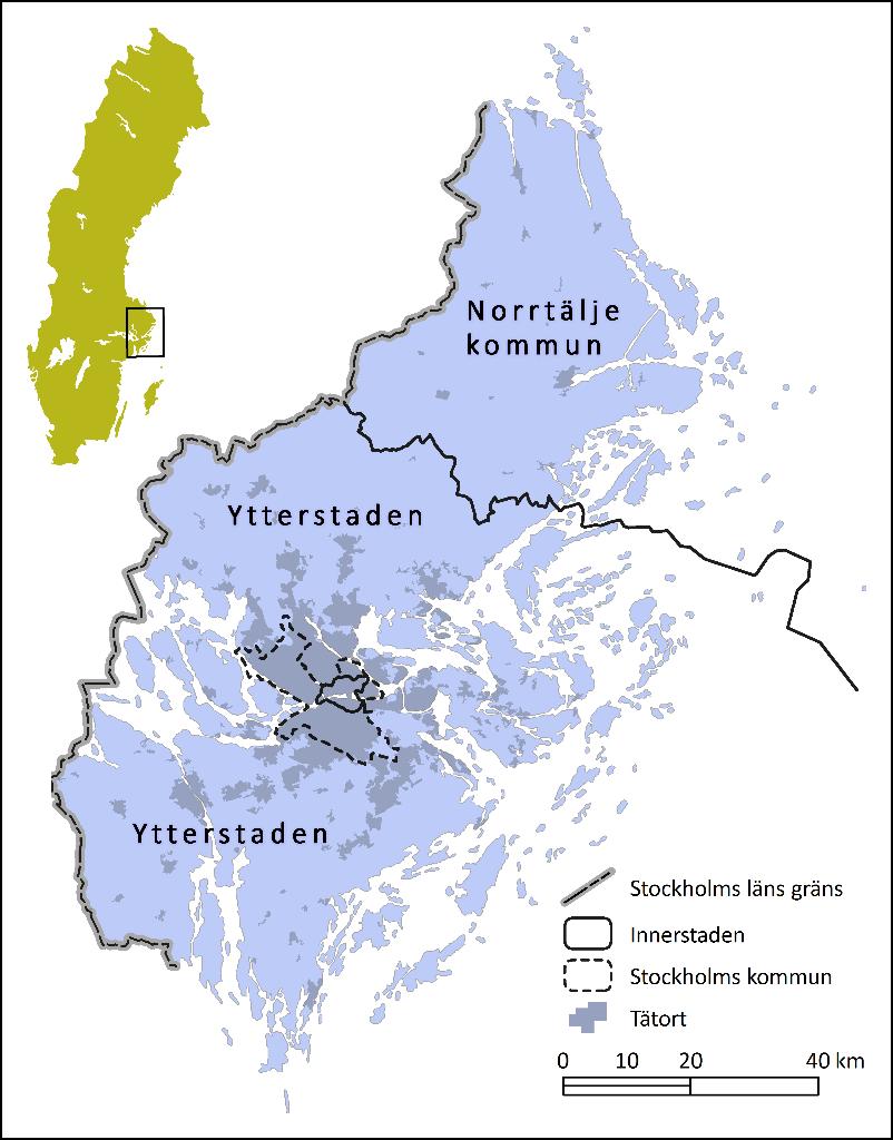 Motivet för denna uppdelning är att Stockholm innerstad utgör en så helt annan typ av tätbebyggd urban miljö, med framförallt sluten kvartersbebyggelse, jämfört med övriga länets karaktär (jfr.