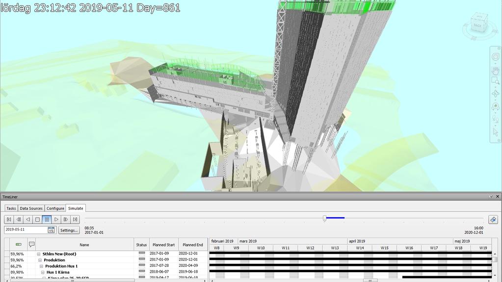 2.3 4D-simulering 4D är en teknik som innebär att 3D-modell/BIM-modell och produktionstidplan integreras och kopplas till varandra (Dawood & Sikka, 2008).
