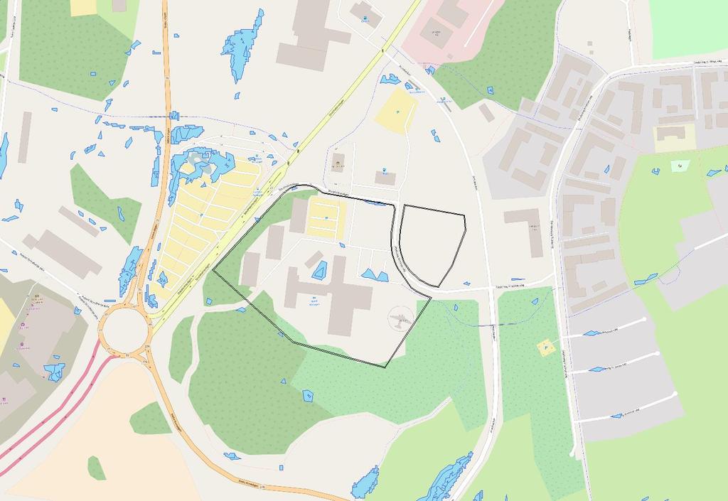 Fastigheten är markerad med svart linje.