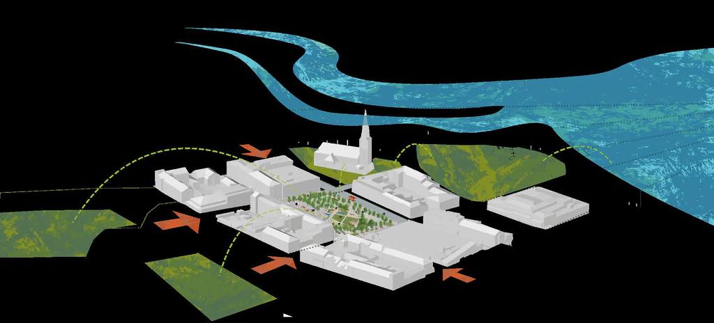 Grönskan väver samman de tre dimensionerna av hållbarhet På Stora torget skapas ett grönblått vardagsrum i mänsklig skala.