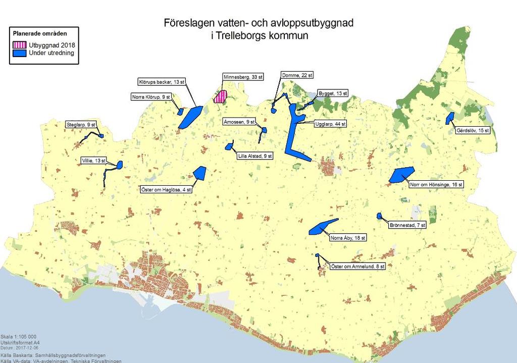 1 BAKGRUND Trelleborgs kommun har senaste åren byggt ut den allmänna vaanläggningen till flera områden i kommunen. Fram till 2011 utökades verksamhetsområdena med i genomsnitt ett nytt område per år.