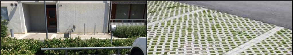Figur 5-4. Den vänstra bilden visar ett exempel på genomsläpplig yta vid parkeringsplats. 5.2.1 Gröna tak Gröna tak har potential att reducera dagvattenflöden inom utredningsområdet.