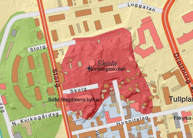 Område 3 Marken i norra delen av området utgörs dels av asfalterade ytor (parkering) och dels av gräsytor. I mitten av området ligger Norra bergens äldre boende. 6.