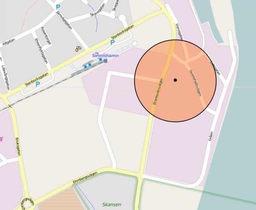 Det planeras ingen byggnation inom 9 meter från den byggnad där hantering av brandfarliga ämnen förekommer.
