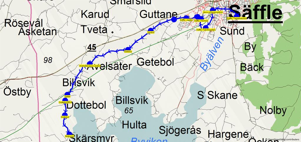 2017-08-10 21:12:53 Karta för Tur 8580 M - F Från Tegnérskolan Fordon 8566 Skolbuss 7 8580 15.20 15.45 Säffle, Tegnérskolan - Järnv.g Resecentrum 15.