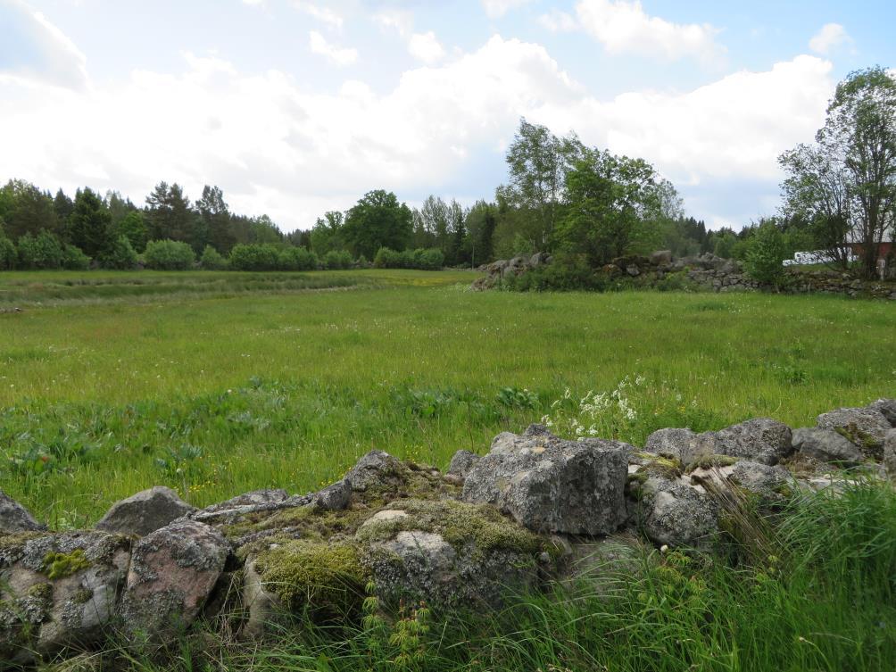 Stenbrutna åkrar, stenmurar och blöta partier,