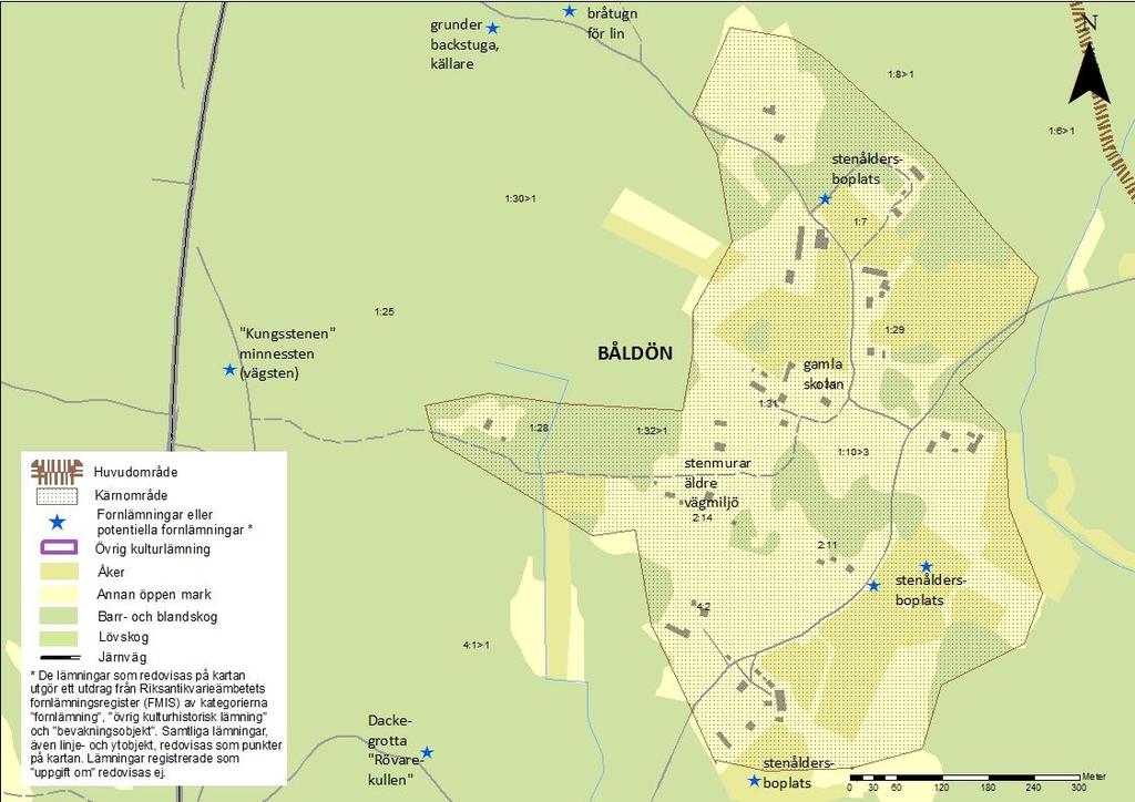 Kärnområde Båldön Båldöns bykärna har kvar den gamla vägstäckningen centralt i byn, som också påverkar karaktären.