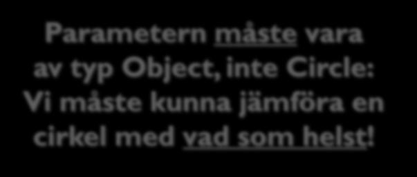 java public class Circle { // Cirklar jämför man så här!