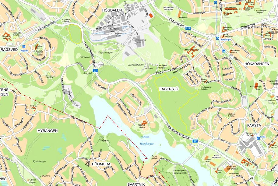 Sida 5 (9) Detaljplanearbete pågår för Magelungens strand direkt sydöst om planområdet. Det planeras cirka 800 nya lägenheter längs Magelungsvägen.