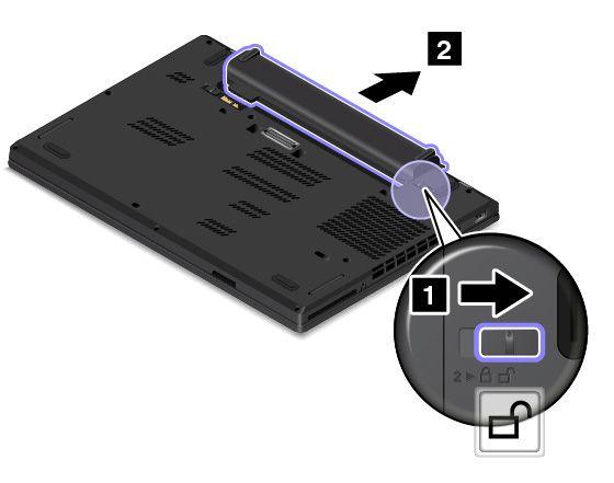 Skjut batterispärren 1 till det upplåsta läget och ta bort batteriet 2 från bottenplattan till