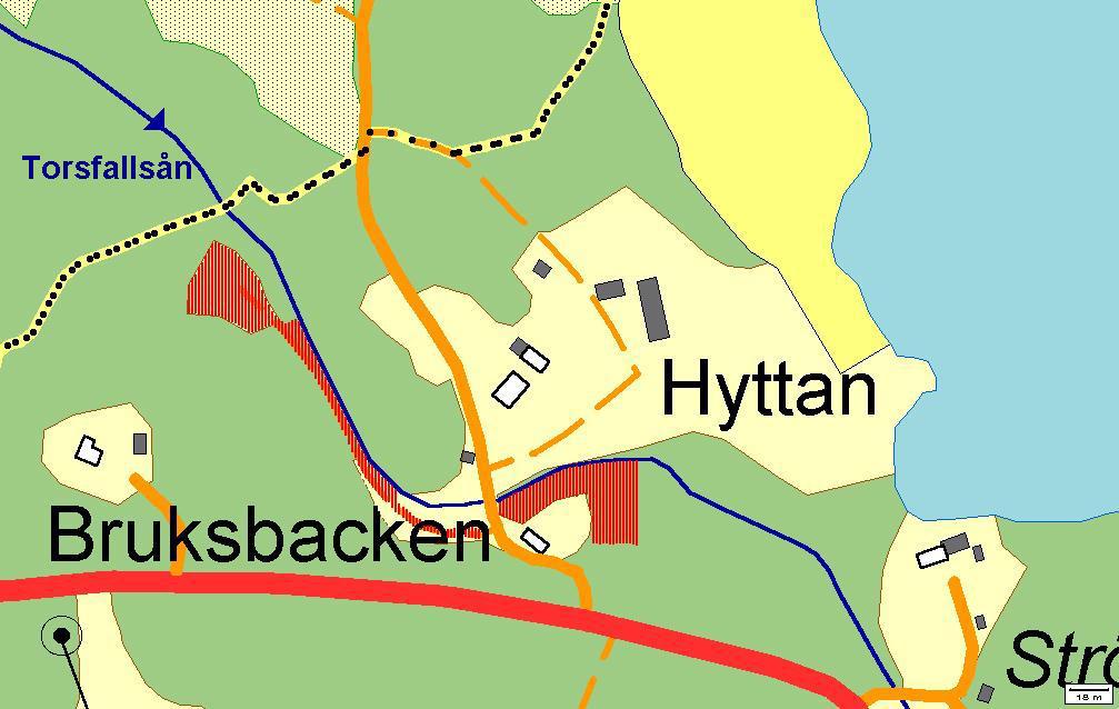 8. TORSFALLSÅN (HYTTAN) Torsfallsån, som ovanför provpunkterna vid Hyttan avvattnar ett område på ca 3 ha, rinner vidare via Hyttegöl, Närten, Långmalmen och Venerna (våtmarksområde) ut i