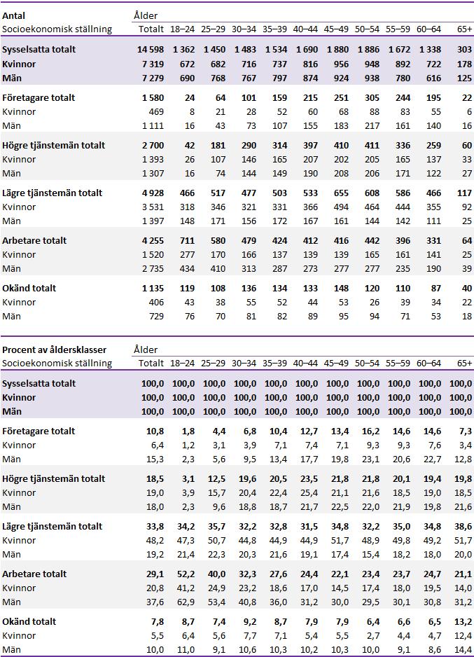 Tabell 8: Antal sysselsatta efter