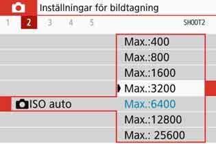 g: Ställa in ISO-tal för stillbildern 3 Ställa in högsta ISO-tal för [AUTO]N Om du använder Auto ISO kan du välja ett högsta