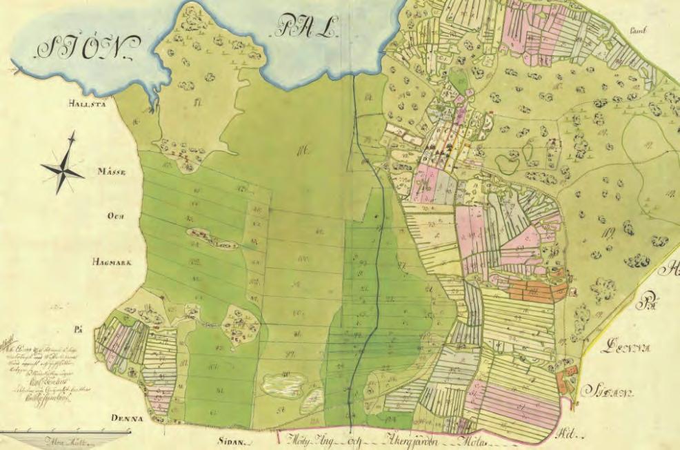 Figur 3. Storskifteskarta från 1789 med utredningsområdet markerat (Akt nr LMS: C47-34:2). Ej skalenlig.