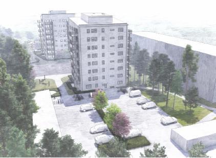 bebyggas. I övrigt är placeringen av flerbostadshusen oreglerad inom angiven byggrätt.