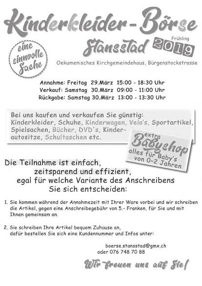 Stansstad Veranstaltungen MüZe Mütterzentrum Sunneschyn Kinderhort Dienstag, 26. März 2019 08.45 12.