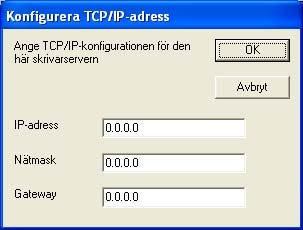 Distributionsguiden för drivrutiner (endast för Windows ) Ställa in IP-adressen 7 Om skrivaren saknar IP-adress kan du använda guiden för att ändra IP-adress genom att välja skrivaren i listan och