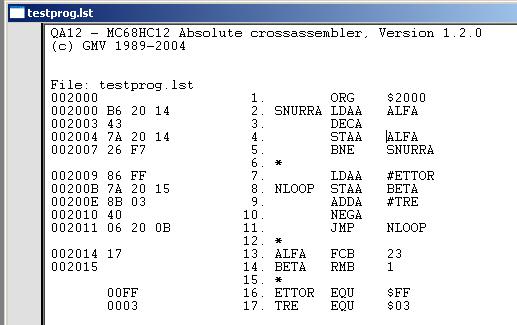 4 Maskinorienterad programmering Öppna filen testprog.lst.