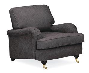 svart/koppar 3-sits soffa svängd Oxford Delux i tyg, plymåer med fjäderblandning och