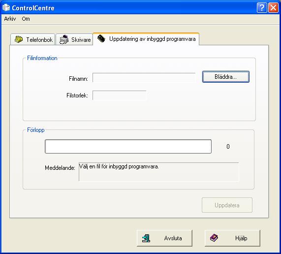 faxboken från ControlCentre till Xerox WorkCentre 4118 Raderar en markerad post Raderar alla poster i faxboken Fliken Firmware Update (Uppdatera program) Klicka på fliken [Firmware Update]