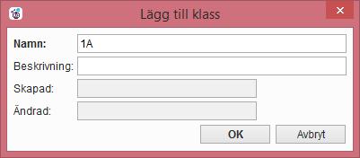 Om skolan inte importerar uppgifter om bland annat klass via elevregistret: klicka på Lägg till Skriv in klassens namn