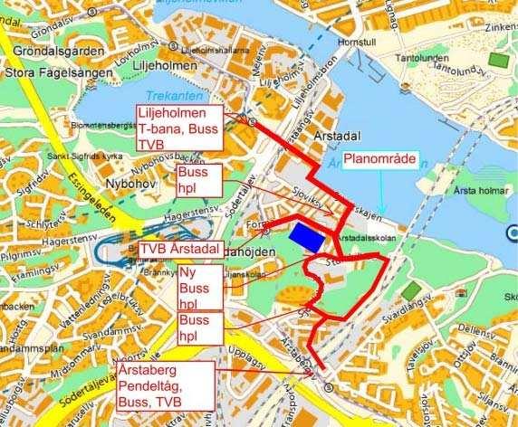 mot Årstabron respektive Årsta. Denna passage är viktig och kommer att användas av många gående och cyklister som färdas inom och genom stadsdelen Årstadal.