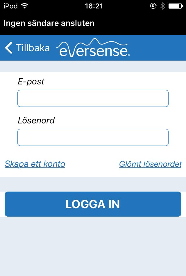 Eversense XL-appens ikon visas på din mobila enhet. Steg 2. Konfigurera appen Skapa ett konto, Parkoppling och Inställningar 1. Starta appen genom att trycka på Eversense XL-ikonen.