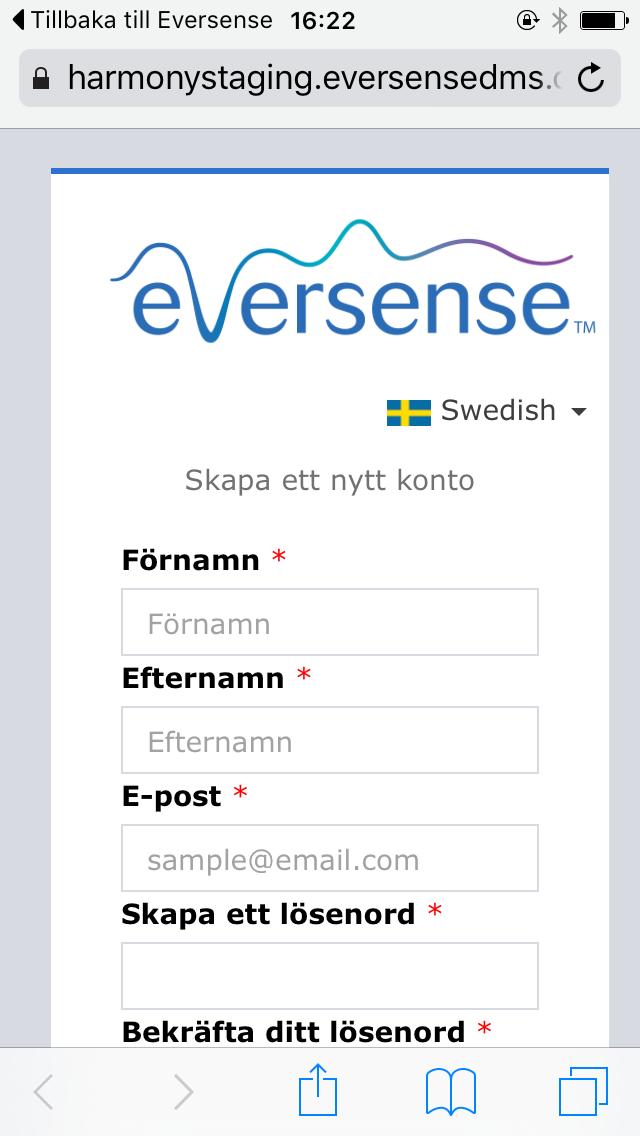 4. Ange din kontoinformation och tryck sedan på Registrera. Innan du får smartsändaren kan du börja med att bekanta dig med appen, innan du slutför nästa steg.