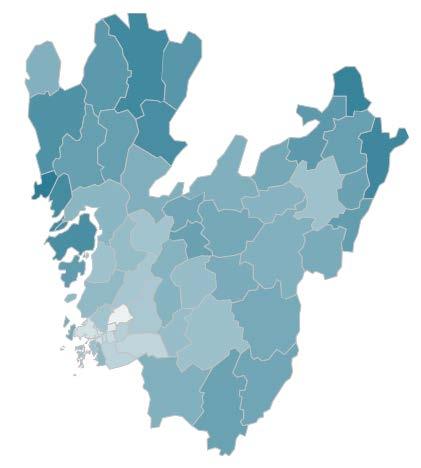 Andel av befolkningen 65 år eller äldre 2014 Nästan en av fem i Västra Götaland är 65 år eller äldre och andelen förväntas öka de närmaste decennierna.