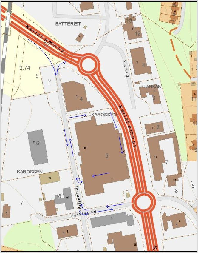 11(11) Skiss på föreslagen trafiklösning Ny in och utfart till