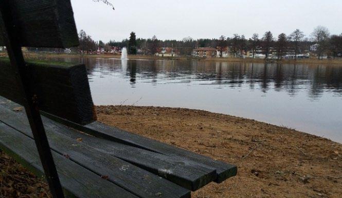 Området närmast vattnet är planlagt som allmän plats natur och här finns en del större uppvuxna träd och en gångstig för rekreation.