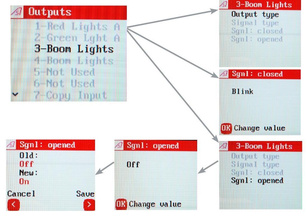 5 Tillval OLED AS1621 5.7 Outputs (Utgångar) De 9 utgångarna (inklusive tre reläkontakter, utgångar 6-9) är åtkomliga via undermenyn Outputs (Utgångar).