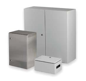 Casemet Cubo E-väggskåp IP 66, Modeller med två dörrar IP 55 Storlekar 200 x 300 x 150 1000 x 1200 x 300 mm Pulverlackerat stål: släta sidor och modeller med flänsöppningar Rostfritt stål AISI 304: