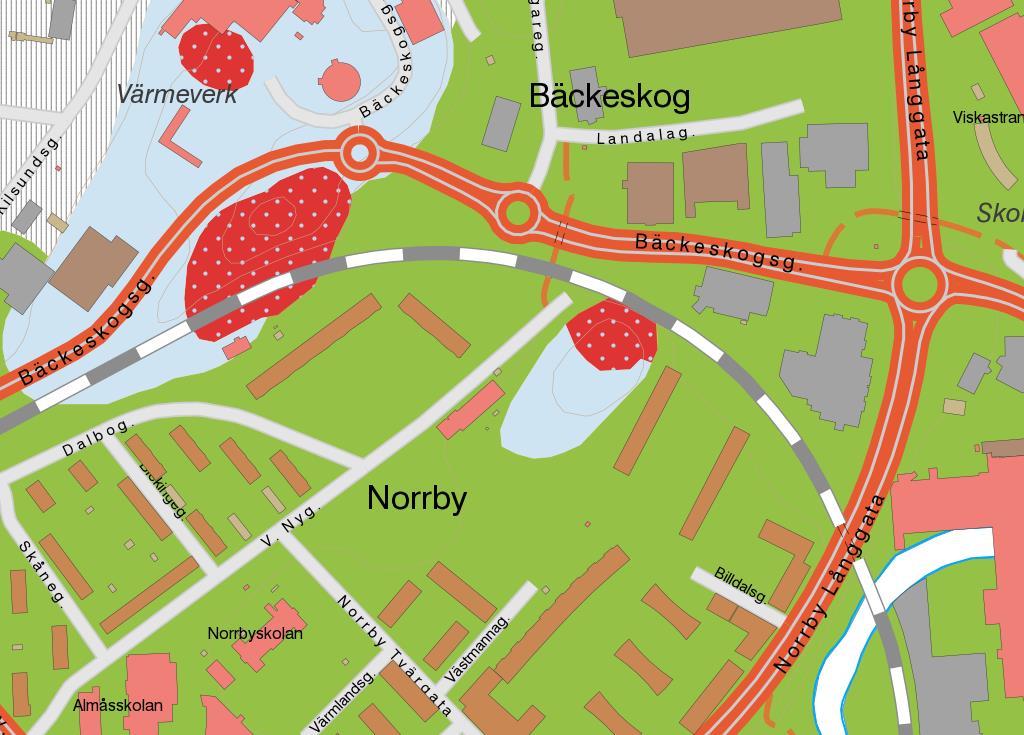 11 Figur 4. SGU:s jordartskarta, grön markerar isälvssediment, blå markerar sandig morän, röd med blåa prickar markerar morän/urberg. 3.
