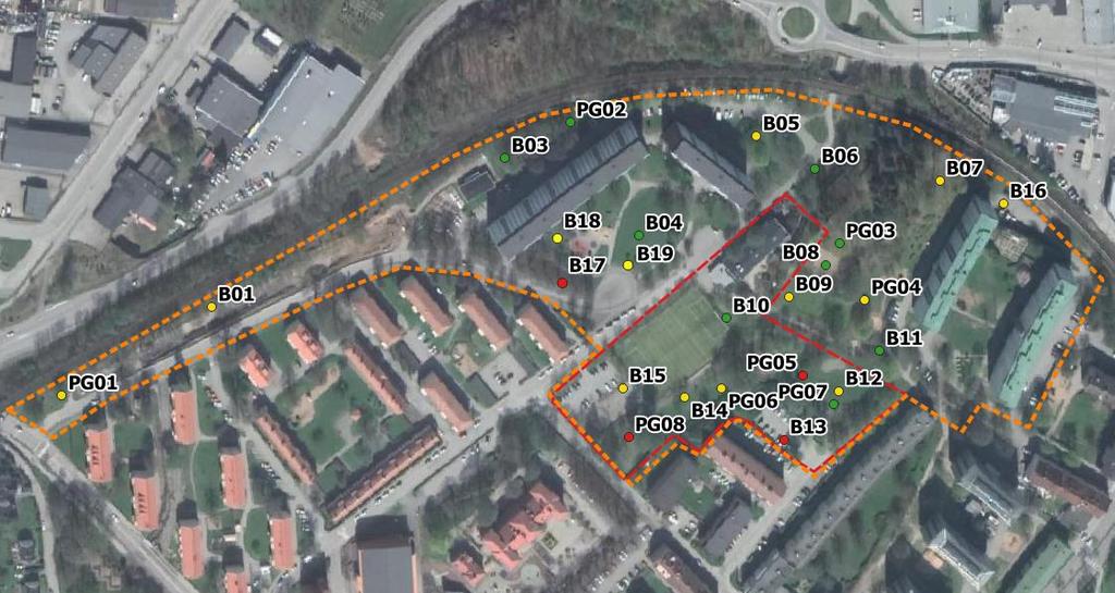 24 Uppmätta halter av alifater och aromater överskrider Naturvårdsverkets generella riktvärden för KM vid provtagningspunkterna B01, B18, B19 och PG08.