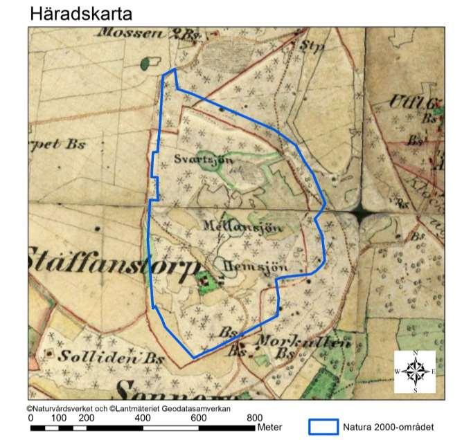 Natura 2000-område Natura 2000-kod Diarienummer Sida 29 av 29 Häradskartan, från slutet av 1800-talet, visar att området haft liknande strukturer under en lång tid.
