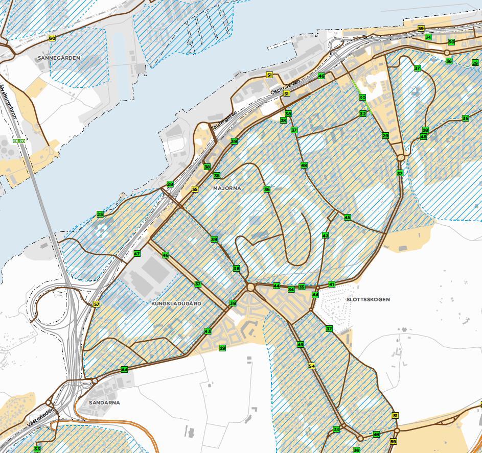 Bild 1. Hastighetsefterlevnad i Majorna.