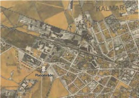 Upprättad 2018-06-20 2017-3408 14(45) Karta från år 1941. Markerat område visar planområdets ungefärliga lokalisering. Området var länge obebyggt och användes som jordbruksmark.