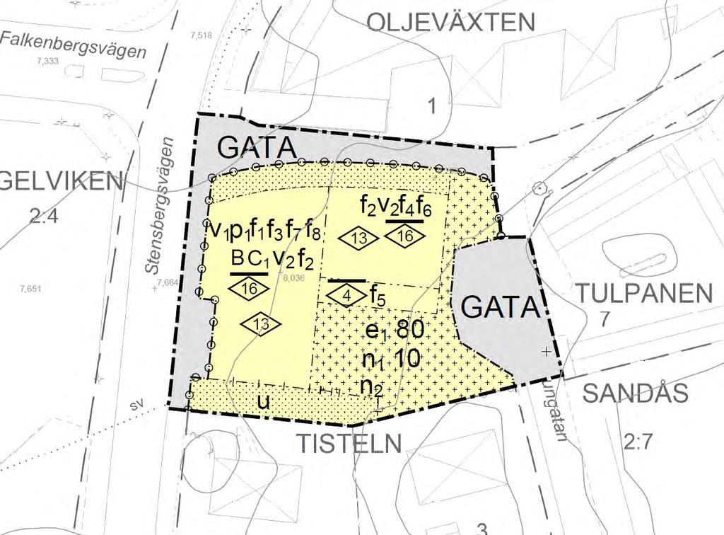 Upprättad 2018-06-20 2017-3408 34(45) Beskrivning av planbestämmelser Allmän platsmark Nedan redovisas föreslagen användning med en förklarande text. Gata.
