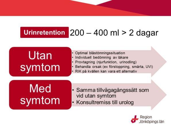 Manus till powerpointpresentationen: Riktlinjer och katetrar Vad gör man om patienten befinner sig på gränsen och fortsätter ha mellan 200-400 ml i residualurin i mer än två dagar?