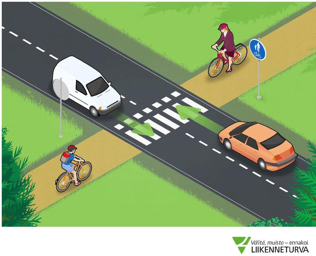 Cyklistens svåraste regel: Cyklisten får köra på ett övergångsställe där cykelåkning är tillåtet, men hen måste väja för bilister från både höger och vänster. Cyklisten väjer!
