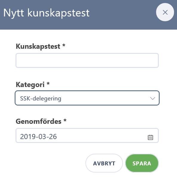 3. Välj om det är ett kunskapstest kopplat till ssk delegering
